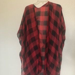 Red and Black Plaid Kimono